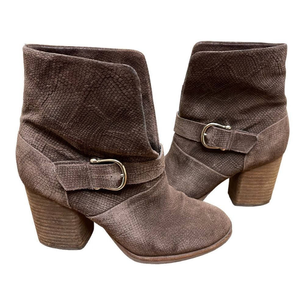 Isola Lavoy Brown Leather Block Heel Booties Women’s Size 7 Western Bohemian